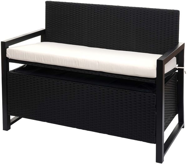Poly-Rattan 2er Sitzbank HWC-F39, Gartenbank Truhenbank, Staufach Aufbewahrung Sitzkissen ~ anthrazit, Kissen creme