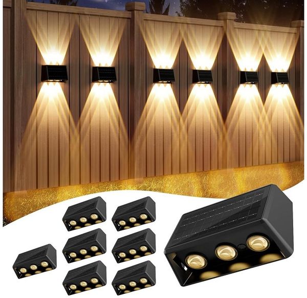 Quntis LED Solarleuchte wandleuchten Solarlampen, solarleuchten für außen garten 13 Farb IP65, LED fest integriert, Warmweiß, starker Akku mit großen Panel, Warmweiß/Kaltweiß/RGB Balkon Zaun Mauer