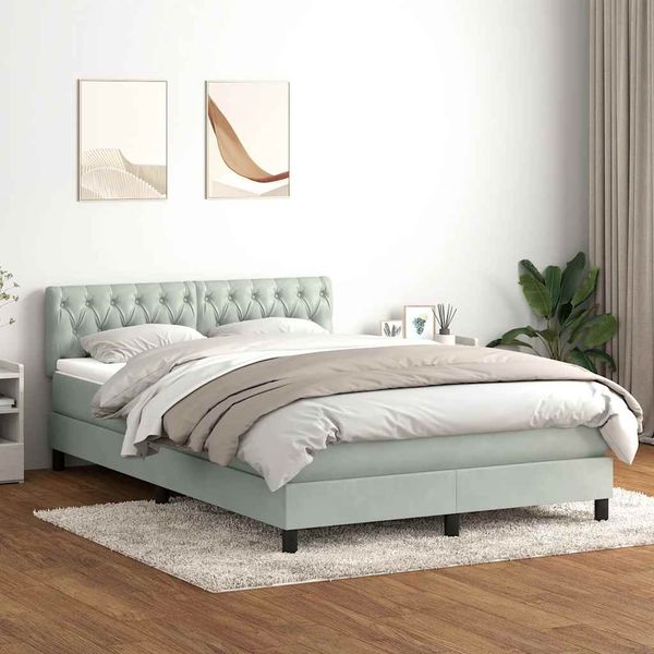 vidaXL Boxspringbett mit Matratze Hellgrau 160x210 cm Samt 3316503