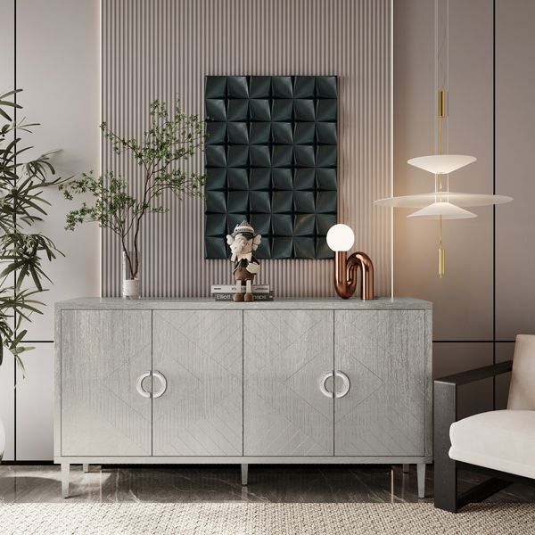 Flieks Sideboard mit 4 Türen, Kieferbeinen & MDF, Champagnerfarben, 152 x 40 x 82.5 cm