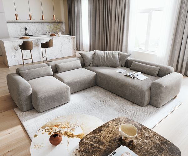 Wohnlandschaft Freestyle Pure 360x290 cm Strukturstoff Soft Grau