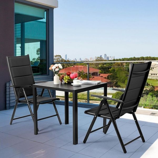 TLGREEN Gartenlounge-Set, Gartenmöbel Set, Aluminium Balkonmöbel Set, (2er Verstellbare Hochlehner mit 1 WPC Quadratisch, 3-tlg), Geeignet für Gärten, Terrassen