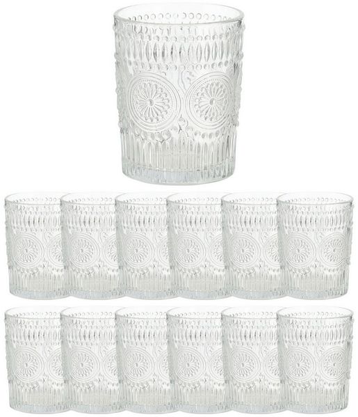 Annastore Glas Mandala Trinkgläser 12er Set – 300 ml Wassergläser mit edlem Muster, 12-tlg, Stilvolle Gläser für Wasser, Saft, Limonade & Longdrinks
