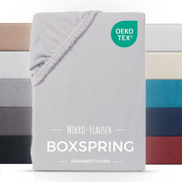Carpe Sonno Spannbettlaken Boxspring Winter Teddy Fleece Plüsch 180x200 200x200 180x220 200x220, Fleece, Gummizug: rundum, (1 Stück), Wasserbett Spannbettlaken Kuschelig Warm Spannbetttuch Silber