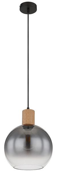 Hängeleuchte, Glas rauch, Holzoptik, schwarz, D 25 cm
