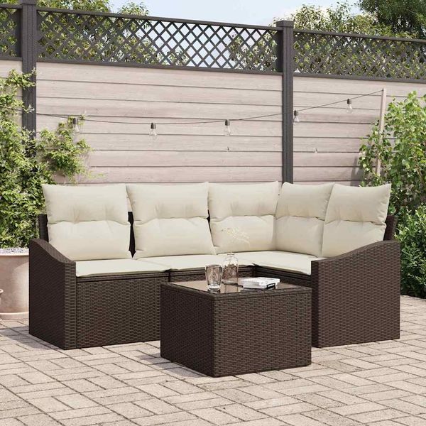 vidaXL Gartensofa-set mit Kissen 5 pcs Braun und Creme Poly-Rattan 3355377
