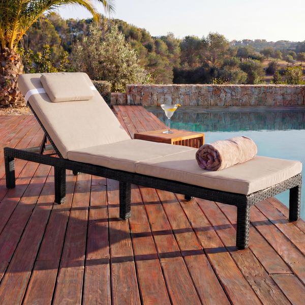 Poly-Rattan Sonnenliege HWC-A51, Relaxliege Gartenliege Liege ~ Premium braun, Kissen creme