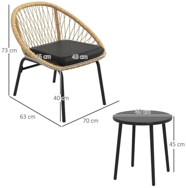 Outsunny Gartenlounge-Set 3-tlg. Rattan Gartenmöbel-Set Balkonmöbel-Set mit Couchtisch 2 Stühlen, (Sitzgarnitur, 3-tlg, Gartensitzgruppe), für Balkon, Terrasse, Polyester, Gelb Bild 3