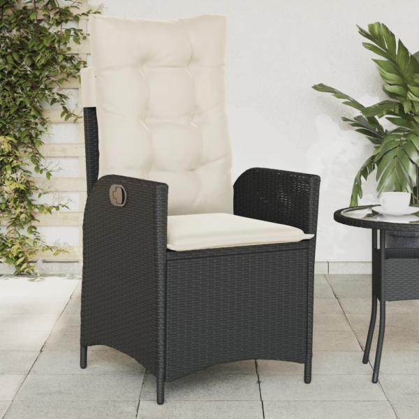 vidaXL Gartensessel Verstellbar mit Kissen Schwarz Poly Rattan 365256