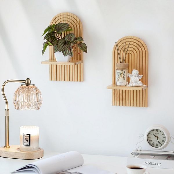 Minicloss Wandregal 2 -tlg Holz Boho Wanddeko, Hängeregal mit Dübel, 2-tlg, Regale für Küche, Badezimmer, Wohnzimmer, Schlafzimmer