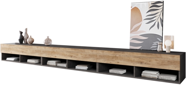 TV-Lowboard A300 (Farbe: Matera / Kastanien Breslau, mit weißer LED Beleuchtung)