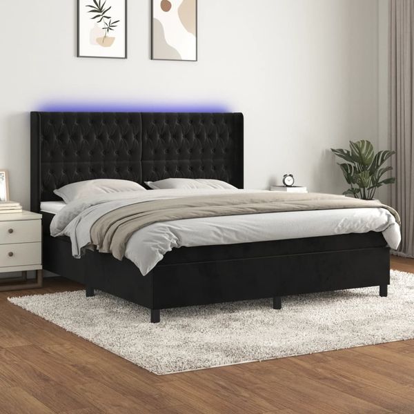 vidaXL Boxspringbett mit Matratze & LED Schwarz 160x200 cm Samt 3139753