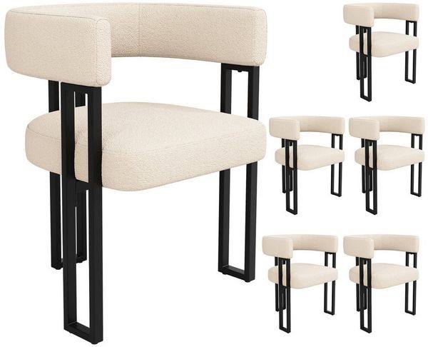 REDOM Esszimmerstuhl Make-up-Stuhl,Schminkstuhl (Luxuriöser Lammfellstoff Esszimmerstuhl mit ergonomischer Rückenlehne – Beige/Braun, Verstellbare Stützfüße, Robuste Eisenbeine, 6 St)