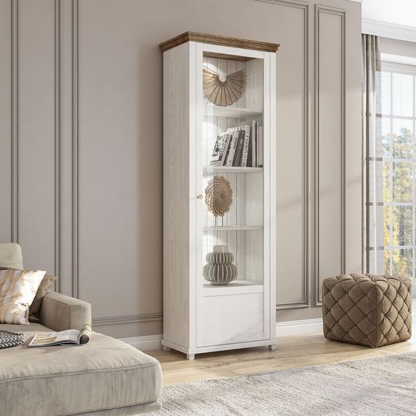 Standvitrine ""Evora"" Glasvitrine 71cm pinie weiß Eiche Ribbek Landhaus-Stil