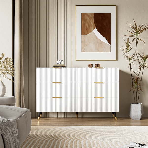 Sideboard 120x40x77 cm - Elegantes Design mit 6 Schubladen & Goldakzenten
