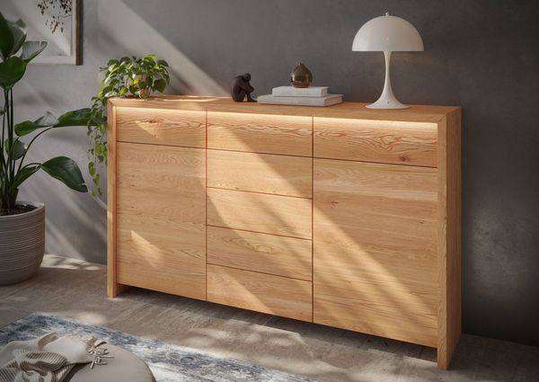 Home affaire Kombikommode Léopoldine, Kommode aus Kernbuche, Breite 188cm, inkl. LED-Beleuchtung