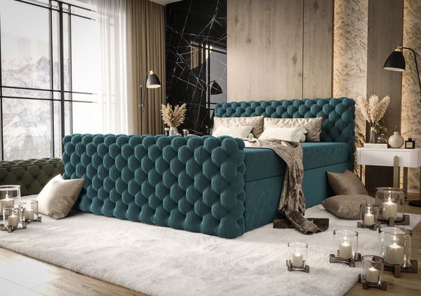 B&B Home Boxspringbett Boxbett Figo IV 180 cm 200 cm (inkl zwei Bettkästen, Multipocket-Matratze und Topper, Chesterfield)