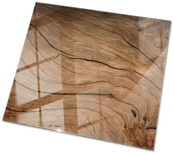 Tulup Tischplatte Oberplatte Tisch Glas Natürliches Holzmuster Couchtisch Glasplatte