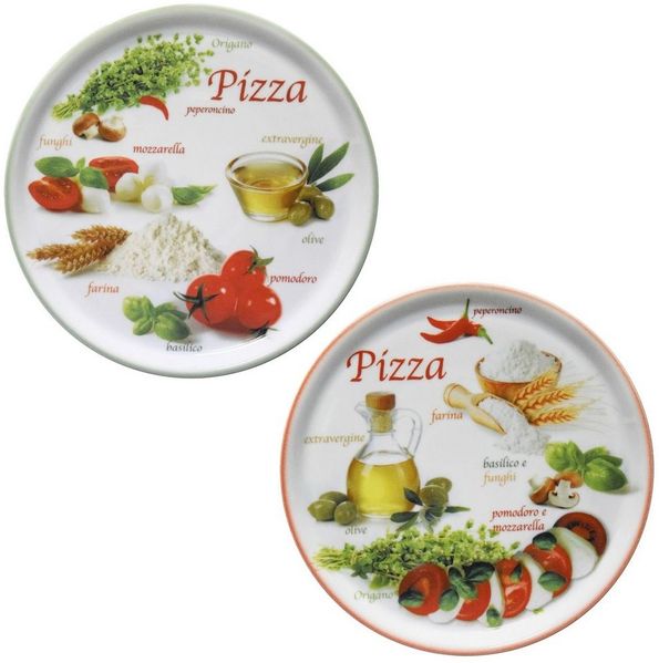 MamboCat Pizzateller 2er Set Pizzateller Napoli Green & Red Ø 33,8 cm Platte Porzellan