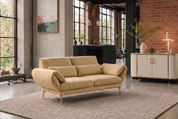 KAWOLA Funktionssofa HOLLY 2-Sitzer Stoff senf 90 x 92 x 176 cm
