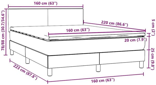 vidaXL Boxspringbett mit Matratze Rosa 160x220 cm Samt 3316076 Bild 12