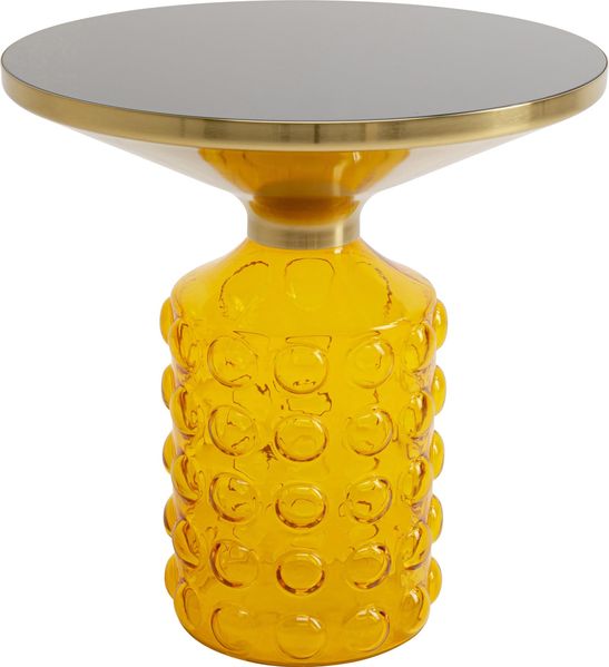 Kare Design Beistelltisch Lola Gelb, gelb, rund, Durchmesser 35 cm, Glassockel, Couchtisch, Wohnzimmer, Nachttisch