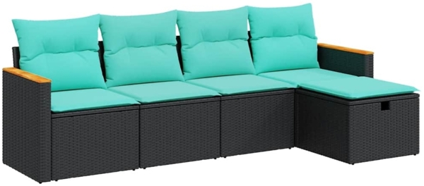 vidaXL 5-tlg. Garten-Sofagarnitur mit Kissen Schwarz Poly Rattan 3325900