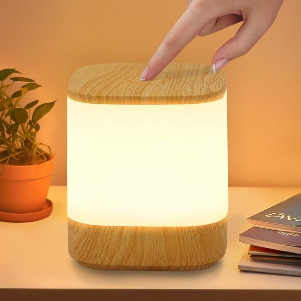 LED Nachttischlampe Touch Dimmbar:ZMH Tischlampe Akku 3600mAH USB Aufladbar Nachttischlampe Kabellos mit 3 Farbtemperaturen&Timing Funktion Nachtlicht für Schlafzimmer (Holzmaserung, 3600mAH)