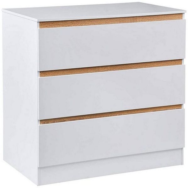 WOLTU Kommode mit 3 Schubladen, Sideboard Hochglanz Weiß, Kommodenschrank platzsparend, Schubladenkommode für Wohnzimmer, Schlafzimmer Büro, 80 x 78 x 48 cm