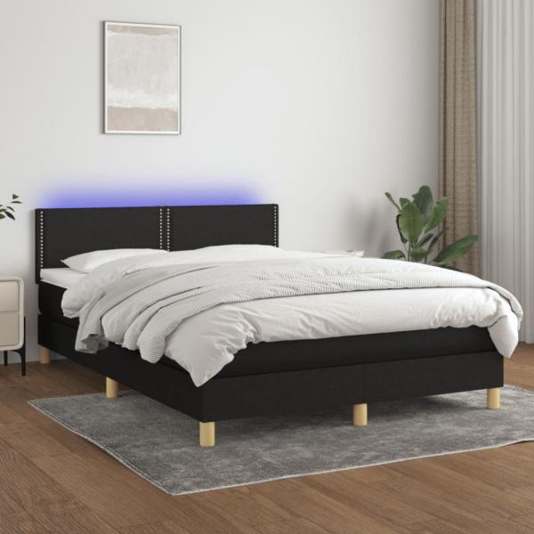 vidaXL Boxspringbett mit Matratze & LED Schwarz 140x190 cm Stoff 3133631