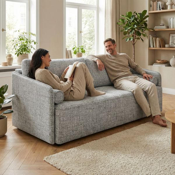 Wohnero 24 Erica Lux Premium Schlafsofa 202x93 cm mit Bettkasten & DL-Funktion – 145x192 cm Liegefläche, 3-Sitzer Sofa mit Bonellfeder - Hellgrau