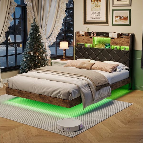 ADWOLT Polsterbett Polsterbett Stauraumbett mit LED-Beleuchtung, Doppelbett 140x200 cm,Jugendbett mit USB und Type-C