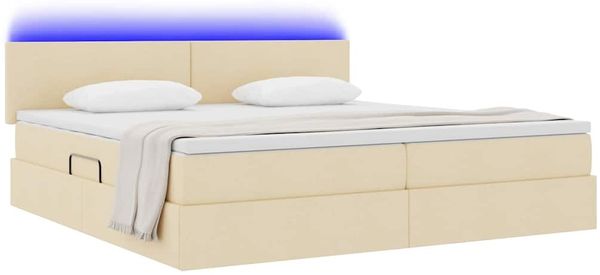 vidaXL Bett mit Stauraum und LED mit Matratze Creme 200 x 200 cm Stoff 3371107 Bild 3