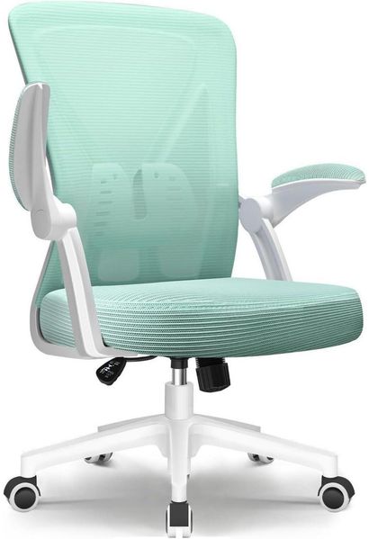 Ergonomischer Bürostuhl mit klappbaren Armlehnen und Lendenwirbelstütze