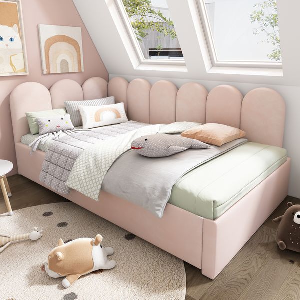 Polsterbett Ausziehbett 90/200 cm mit Gästebett 90/190 cm, Samt in Rosa, ohne Matratze