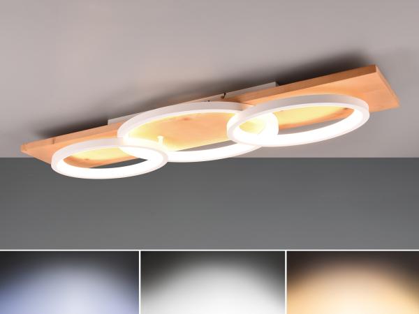 LED Deckenleuchte BARCA dimmbar Naturholz, Metall Weiß, Breite 97cm