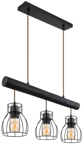 LED Pendellampe, Holz, schwarz, Metallgitter, H 140cm