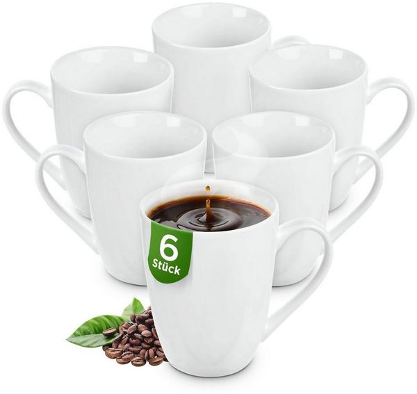 KONZEPT Becher Kaffeebecher aus Porzellan 300 ml 6-tlg. Set Teetassen in Weiß, Tassen Zum Bemalen. Henkelbecher in gefällig bauchiger Form