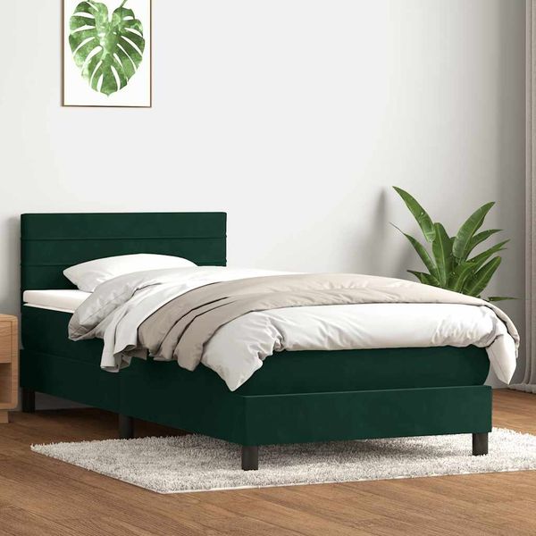 vidaXL Boxspringbett mit Matratze Dunkelgrün 80x220 cm Samt 3316332