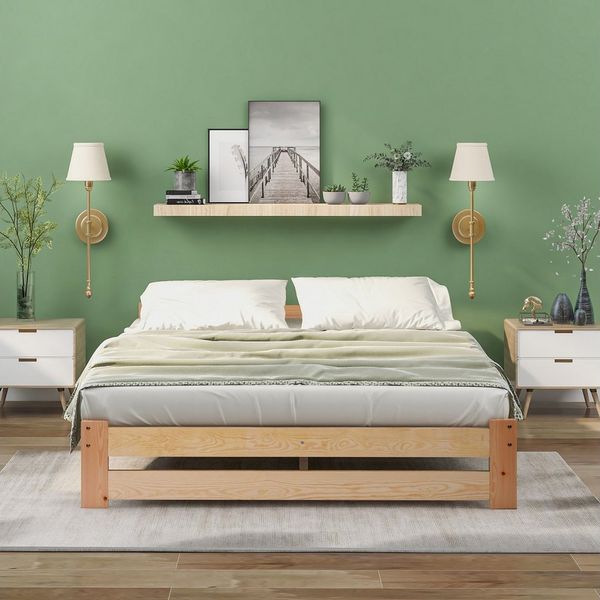 TavilaEcon Palettenbett Solide Massivholzbett Doppelbett mit Kopfteil und Lattenrost,140x200cm