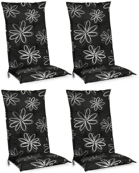 Beautissu 4er Set Hochlehner Auflage Flores 120 x 50 x 6 cm