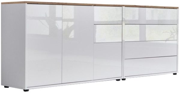 BMG Möbel Kommode Sideboard Mailand Set 9 in verschiedenen Ausführungen (2tlg), mit weiß lackierten Hochglanzfronten und Push-to-open-Funktion