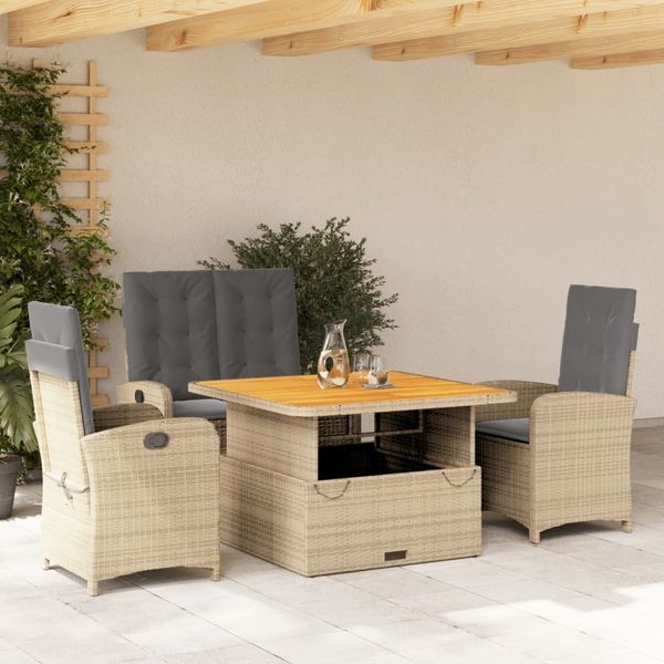 vidaXL 4-tlg. Garten-Essgruppe mit Kissen Beige Poly Rattan 3277368