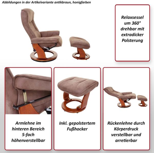 MCA Relaxsessel Hamilton, Fernsehsessel Hocker, Stoff/Textil 130kg belastbar ~ antikbraun, honigfarben Bild 2