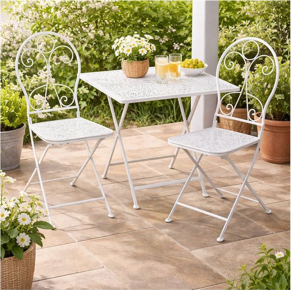 HTI-Living Garten-Essgruppe Tischgruppe Solea Weiß, (Set, 3-tlg, 1 Gartentisch, 2 Gartenstühle)