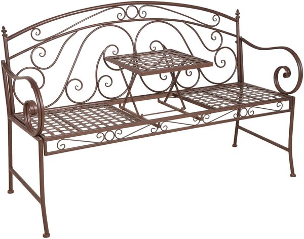Gartenbank SABINE hochklappbarer Tisch - 147cm Breit, Stahl, Braun, 147x53x94,5cm | Terrassenbank Wetterfest Sitzbank Outdoor Bank