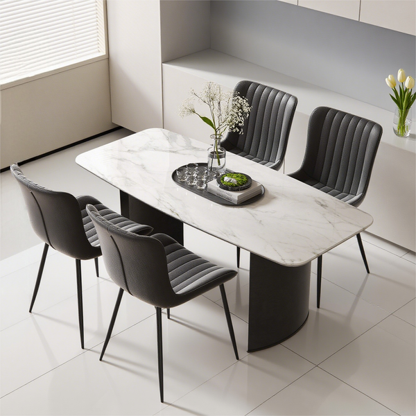 Schwarze Esszimmerstühle 4er-Set, stapelbare Kunstleder Stühle, moderne Küchenstühle, Kunstleder, Gäste-Stühle, einfach montiert