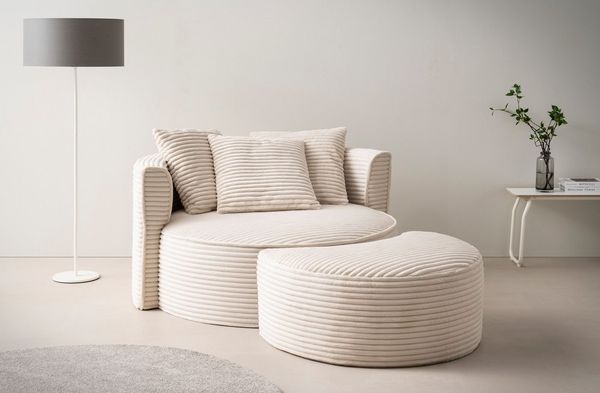 LeGer Home by Lena Gercke XXL-Sessel ISALIE, Rundsessel mit Hocker, Lesesessel, Loveseat, Big-Sessel (Set), trendige Stoffe, 3 Zierkissen, große Sitzfläche, Cord, Samt, Bouclé