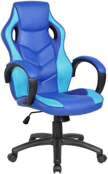 Dmora Stuhl mit Rädern Urbana, Gaming-Sessel für Erwachsene, Schreibtischstuhl, 66x61h104/114 cm, Blau und Hellblau