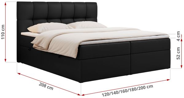 Boxspringbett mit Kopfteil und Topper, Doppelbett - RICO - 180x200cm - Schwarz Kunstleder - H3 Bild 5
